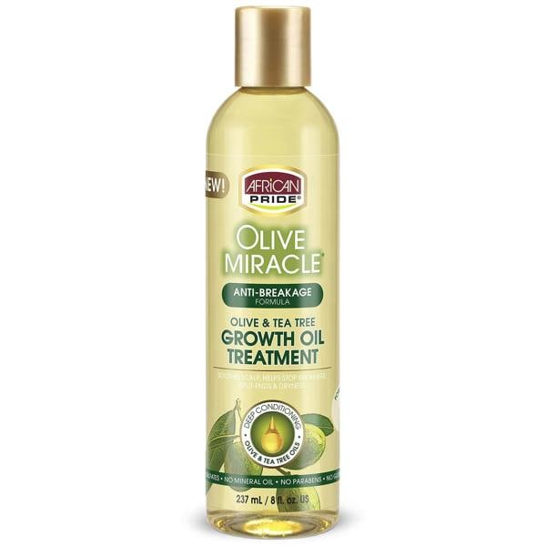 African Pride Olive Miracle Growth Oil Treatment bottle on a white background