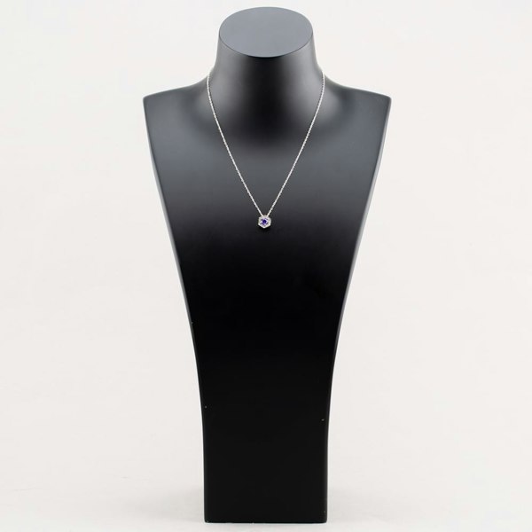 T. H. Baker Silver Rhodium Plated Purple Cubic Zirconia Hexagon Halo Pendant Necklace 8.19.2034