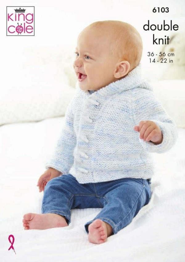 King Cole Little Treasures DK Knitting Pattern 6103, Jackets, Hoodies, Headwear for Baby, 14 - 22 Inches