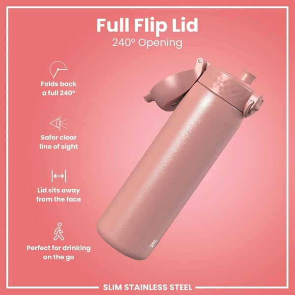 ION8 Leak Proof Slim Water Bottle, Stainless Steel, Ash Rose, 600ml (20oz)