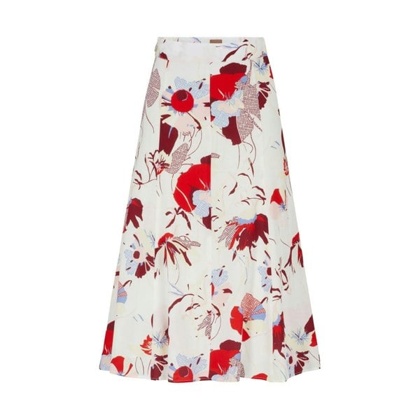 Boss Womens/Ladies Vallua Floral Midi Skirt - Off White/Red/Blue
