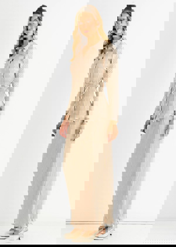 Gini London Beige Plisse Button Through Shirt