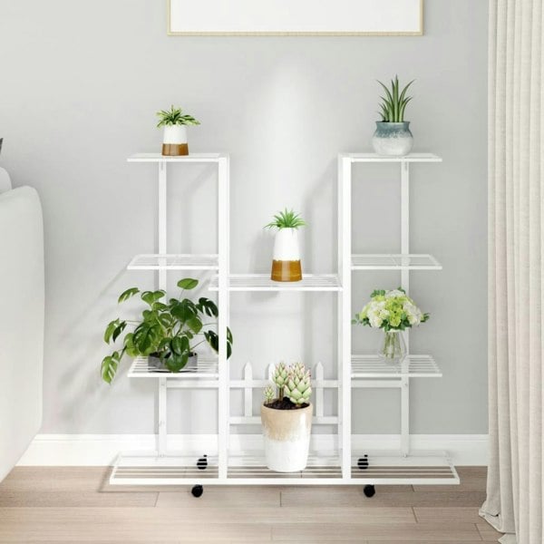 Berkfield Flower Stand with Wheels 94.5x24.5x91.5 cm White Iron