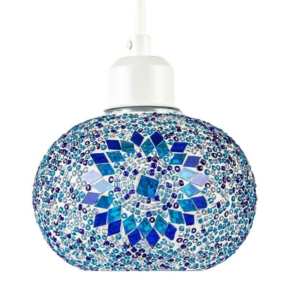 Light and Dark Blue Mosaic Glass Artisanal Pendant Ceiling Light Shade Image 4