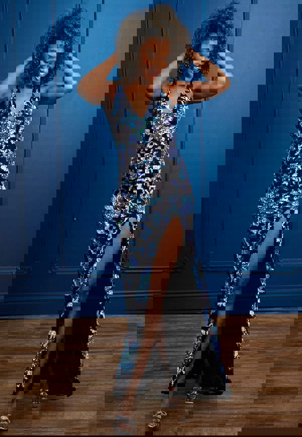 ANGELEYE Floral Sequin Embellished Maxi Dress - Blue