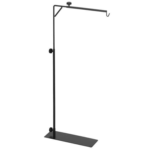 Black adjustable lamp stand with top hook arm and flat base plate