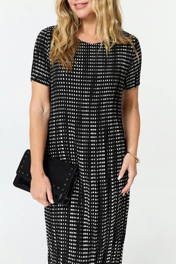 Black | Polka Dot Print Pleated Midi Dress