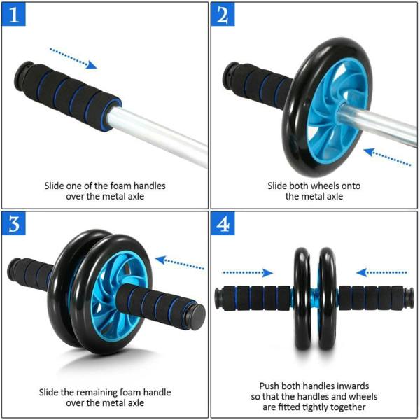 ENER-J 5 in 1 Home Training Ab Roller Wheel Kit Equipment, Fitness Invention Ab Roller Wheel Kit with Push-Up Bar Jump Rope, With Knee Pad