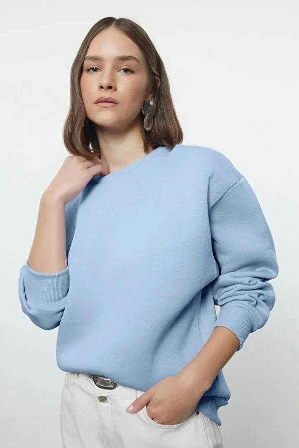 Hoxton Gal Thick Fleece-Lined Regular Fit Crew Neck Basic Knit Sweatshirt
