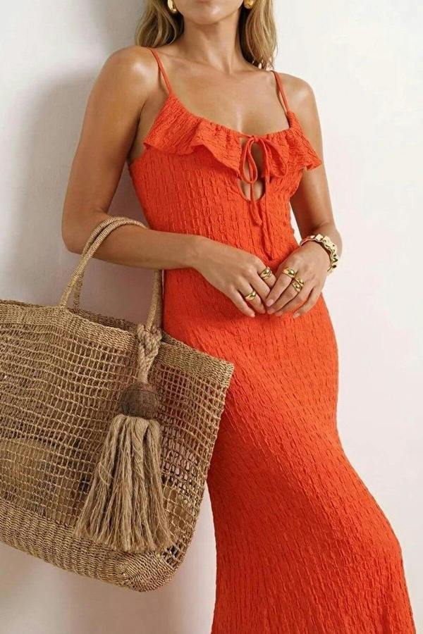 WOVCOR Knitted Maxi Ruffled Beach Dress