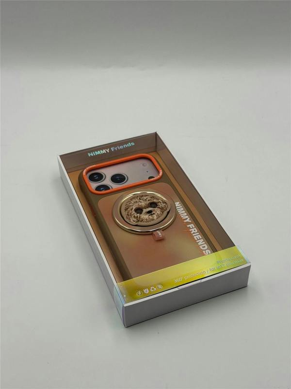 Nimmy Friends Nimmy Big Eye Cute Pet Poodle Dog Face Case with Detachable MagSafe Grip for iPhone 17 Pro Max 6.9" Brown Orange