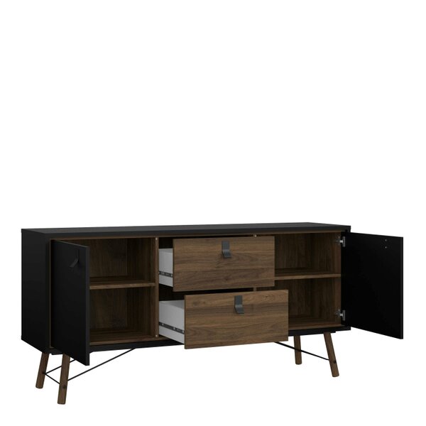 Wyld Haus Juno Black and Walnut Wood Sideboard 2 Doors 2 Drawers