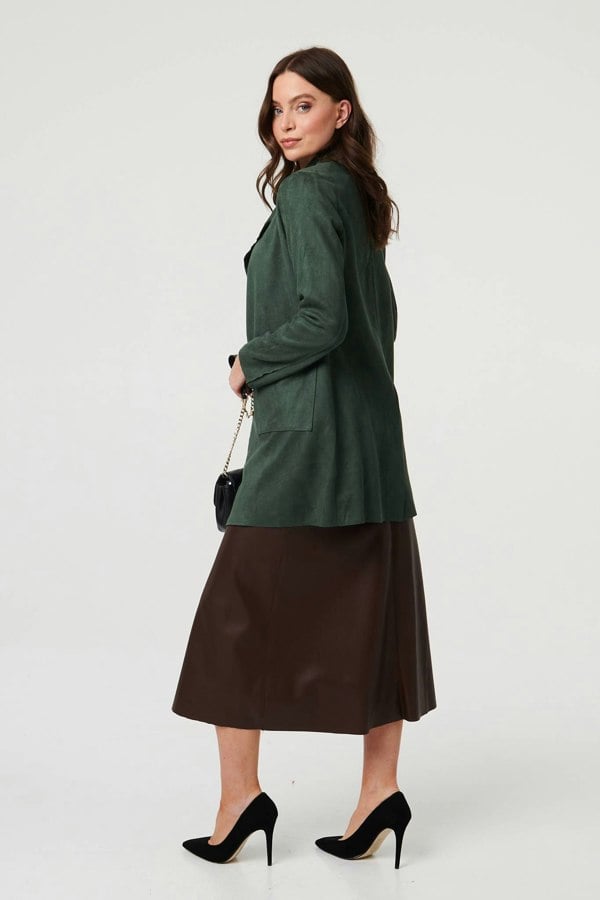 Green | Faux Suede Collared Open Front Jacket
