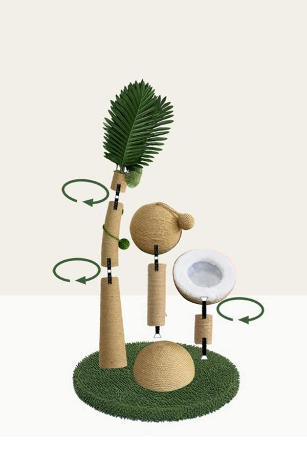 Living and Home Coconut Tree Shaped Cat Scratching Post with Hanging Ball Toys