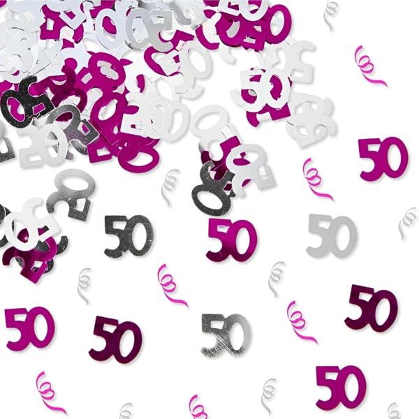 50th Birthday Pink and Silver Foil Confetti Pack for Table Decoration and Party Styling image 2