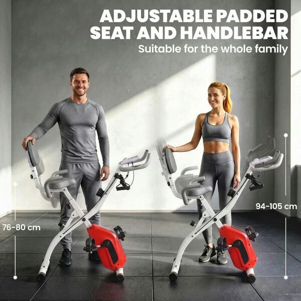 4-In-1 Folding Exercise Bike with Resistance Bands, Bluetooth App, 8-Level Magnetic Resistance, LCD Display, Orange