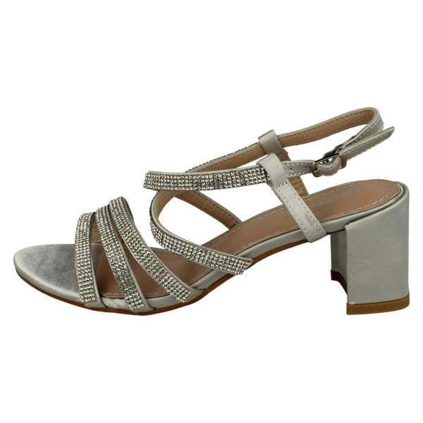 Spot On Ladies Spot On Diamante Strappy Block Heeled Sandals F12037