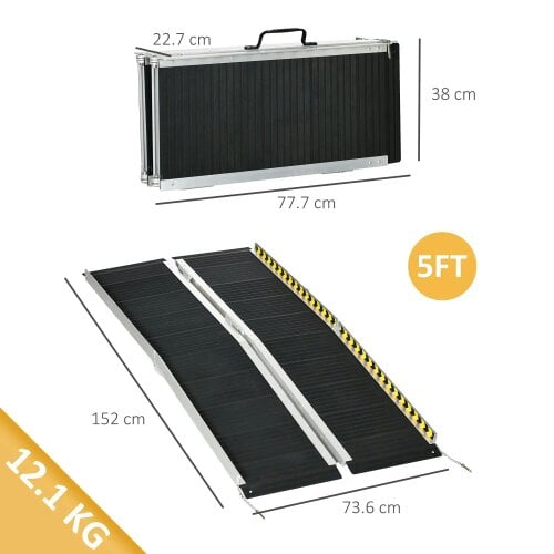 Bobobiy Wheelchair Ramp, 152L x 73Wcm, 272KG Capacity, Folding Aluminium Threshold Ramp with Non-Skid Surface, Transition Plates Above and Below