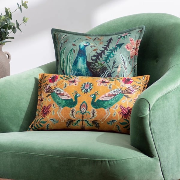 Wylder Holland Park Duo Peacock Rectangular Cushion Cover - Ochre / Claret