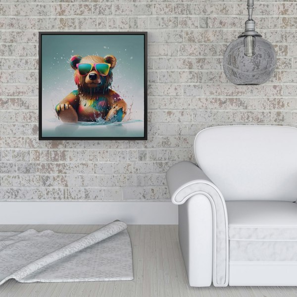 Warren Reed Splash Art Bear In Glasses Framed Canvas