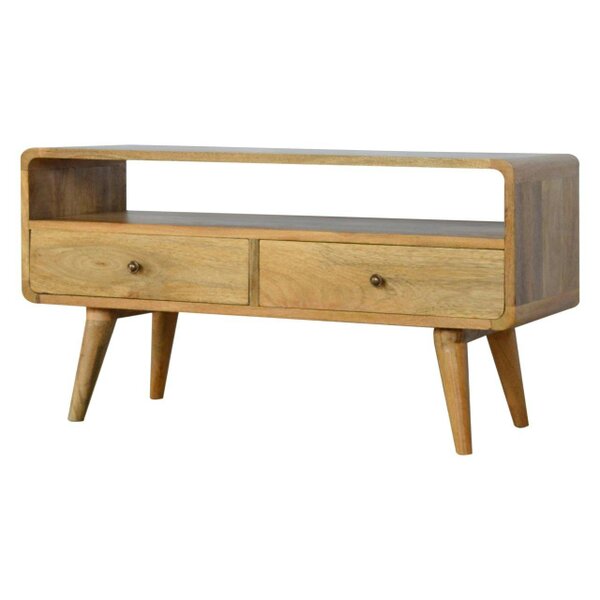 Wyld Haus Urbino Curved Oak Mango Wood Low TV Media Unit 2 Drawers
