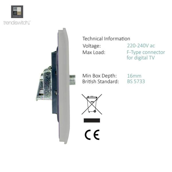 Trendi Switch 1 Gang Male F-Type Satellite Television Socket in Light Grey