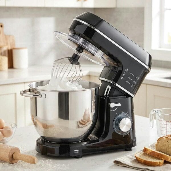 7 L 1400W 6-Speed Tilt-Head Food Mixer, Stand Mixer with Handle and Dough Hook, Black - Black