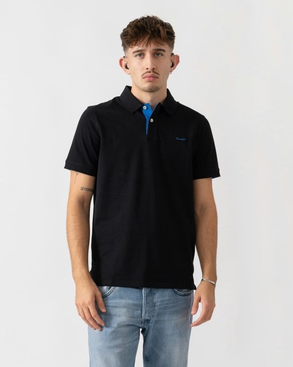 GANT Regular Fit Short Sleeve Contrast Pique Rugger - 5 Black
