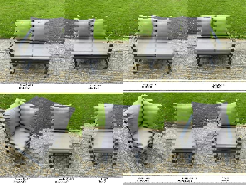 Fimous 8 Seater Aluminium Garden Furniture Set with Adjustable Rising Dining Table, Chair, Corner Sofa - Dark Grey