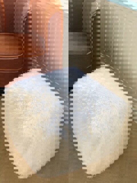 Long Wool Sheepskin Pouf