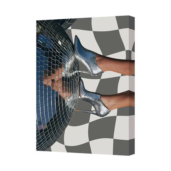Benjamin Tate Design Contemporary Disco Ball Canvas Art Print With Silver Glitter Heels