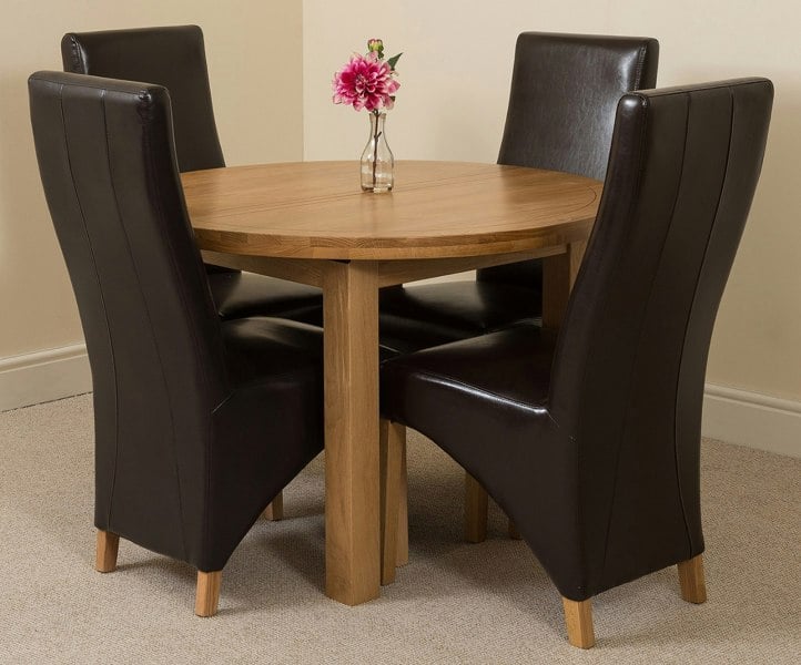 That's Furniture Edmonton Round Extendable Oak Dining Set with Lola Leather Chairs