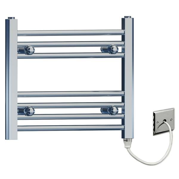 MYHOMEWARE 600 x 400mm Flat and Curved Chrome Electric Pre-Filled Heated Towel Rail Radiator For Bathroom Designer Standard Element