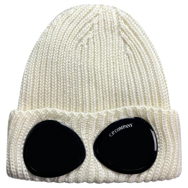 CP Company Extra Fine Merino Wool Goggle Beanie Cream - chancefashionco