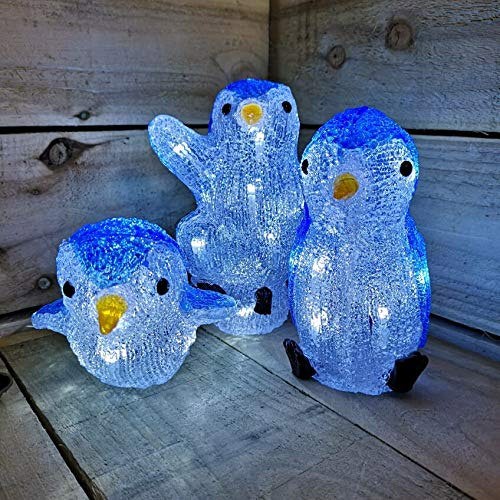 Samuel Alexander 23cm Set of 3 Acrylic Ice White LED Penguins Indoor Outdoor Christmas Decoration