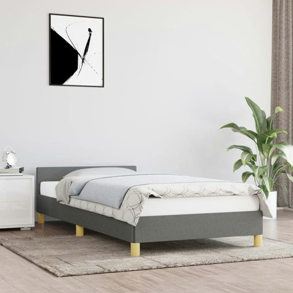 Berkfield Bed Frame with Headboard Dark Grey 90x190cm 3FT Single Fabric