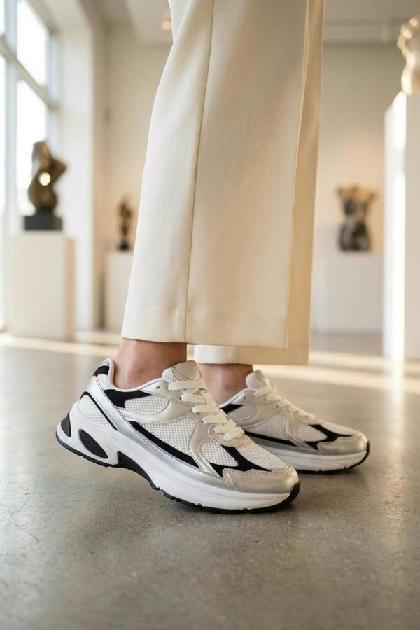 Maud Metallic Panel Mesh Trainers - Silver