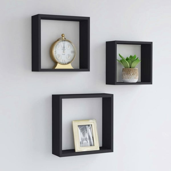 Berkfield Wall Cube Shelves 3 pcs Black MDF