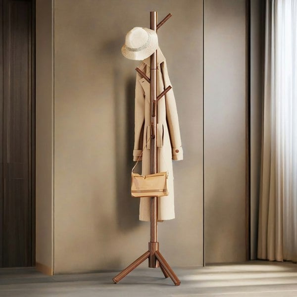 Rafaelo Mobilia Wooden Coat Stand Stand With 8 Hooks Brown