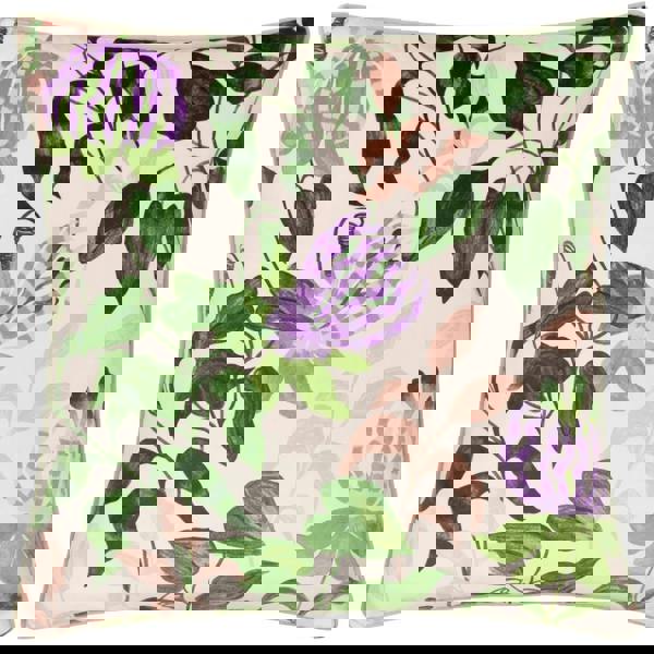 Wylder Piped Velvet Passion Flower Cushion Cover - Peach/Vine Green