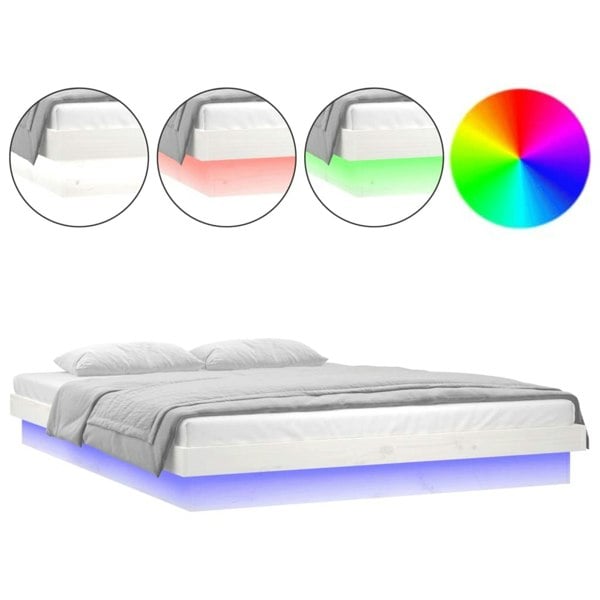 Berkfield LED Bed Frame White 140x190 cm Solid Wood