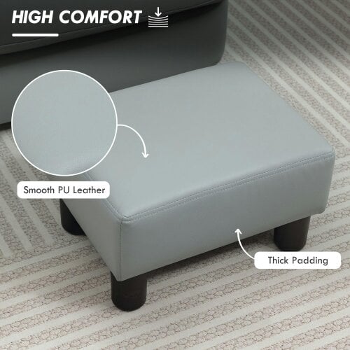 Wyld Haus Relata Faux Leather Grey Cube Footstool With Black Legs
