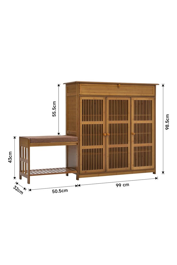 Living and Home Bamboo Entryway Storage Shoe Cabinet with Bench