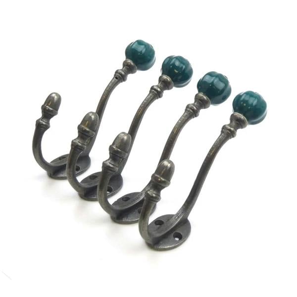 Ceramic Tipped Shabby Chic Cast Iron Coat Hook 150mm - Pack of 4 Hooks