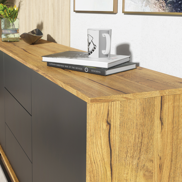 Mex Furniture Bold 160cm Loft Retro Industrial Sideboard Vintage Oak TV Unit Cabinet Stand