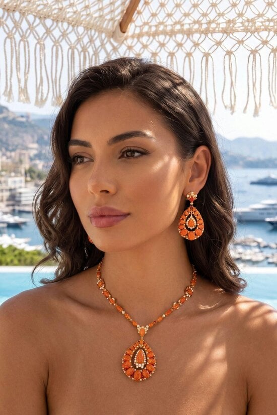 Latelita Paloma Fire Opal Statement Necklace Gold