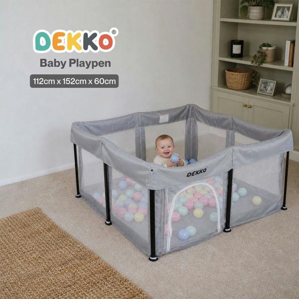 Dekko Baby Playpen Foldable Playpen With Mat 50 Balls Easy Setup Indoor Grey