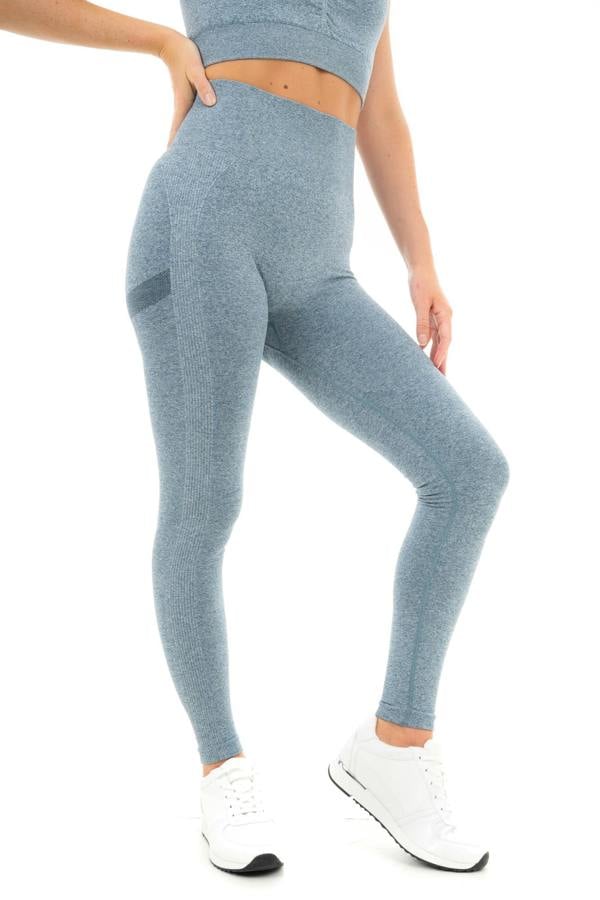 Smart Living Women's High Waist Solid Marl Leggings with Bum Lift - Blue Marl