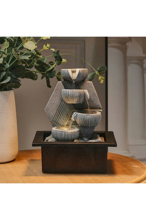 Living and Home Resin Feature Tabletop Water Fountain with LED Light