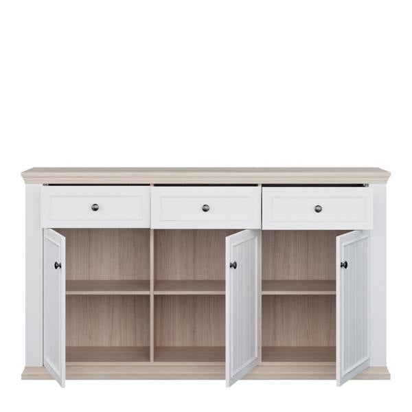 Furniture To Go Pontypool 3 Drawer & 3 Door Sideboard in White and Riva Oak